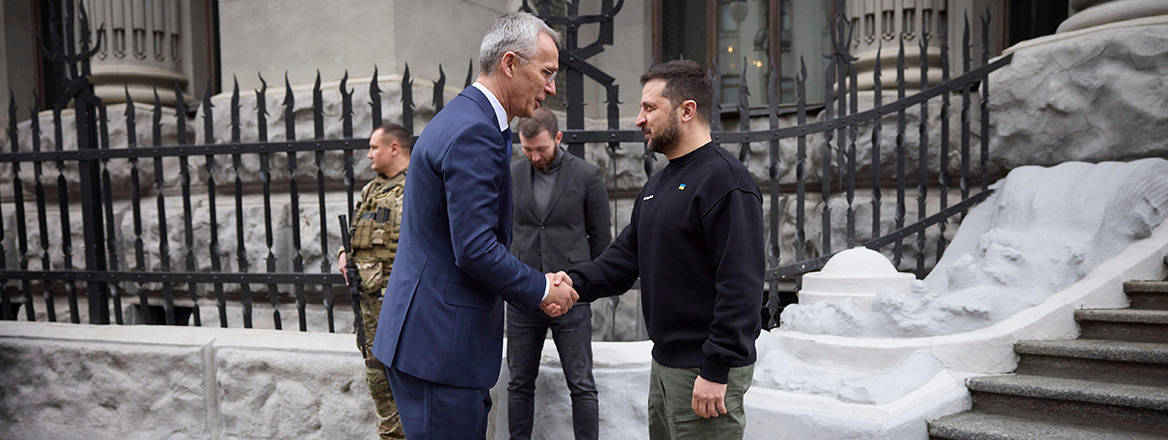 NATO Secretary General Jens Stoltenberg with Ukrainian President Volodymyr Zelensky in Kyiv in April 2023